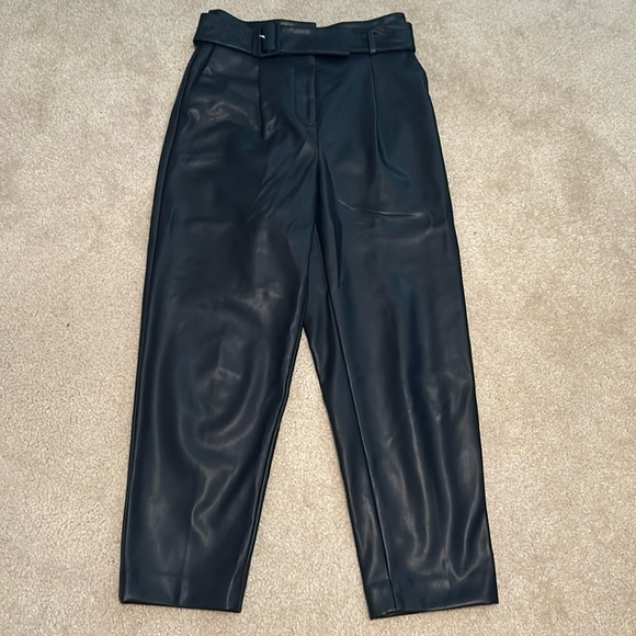 Ann Taylor Faux Leather Fleece line pants. Size 00P in Dark Blue - Picture 1 of 8